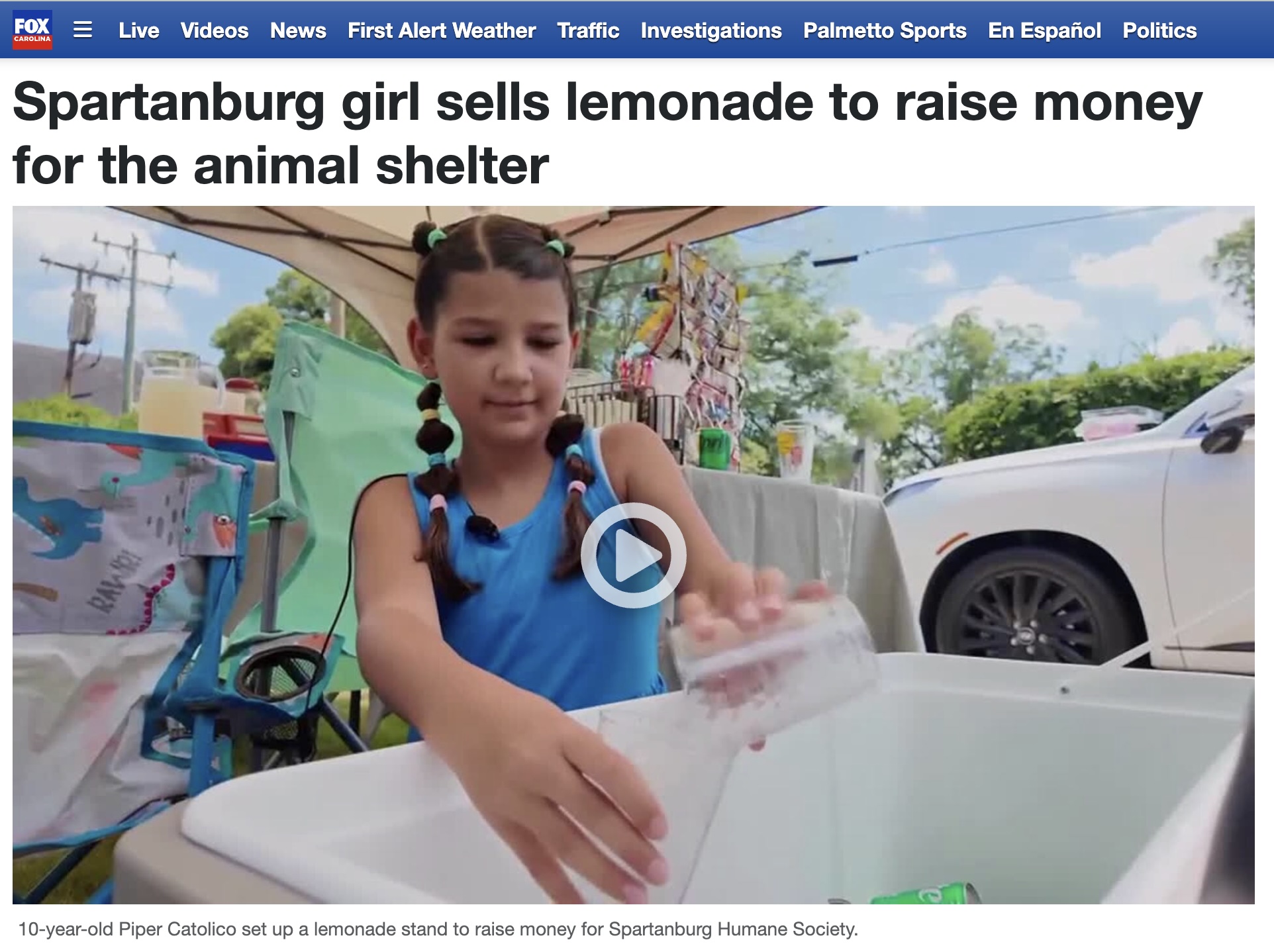 Piper's Lemonade Stand on FOX Carolina